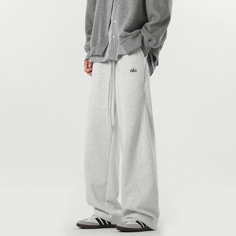Alo Yoga Trousers Fleece-Lined Wide-Leg Sweatpants — Heather gray {solo pants}