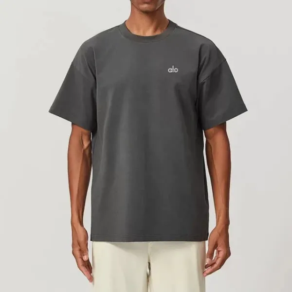 Alo Yoga Essential Relaxed Fit Charcoal T-Shirt - 8
