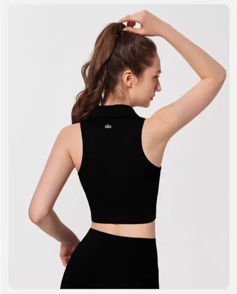 Alo Collar Crop Top Chestnut Brown Activewear - 36