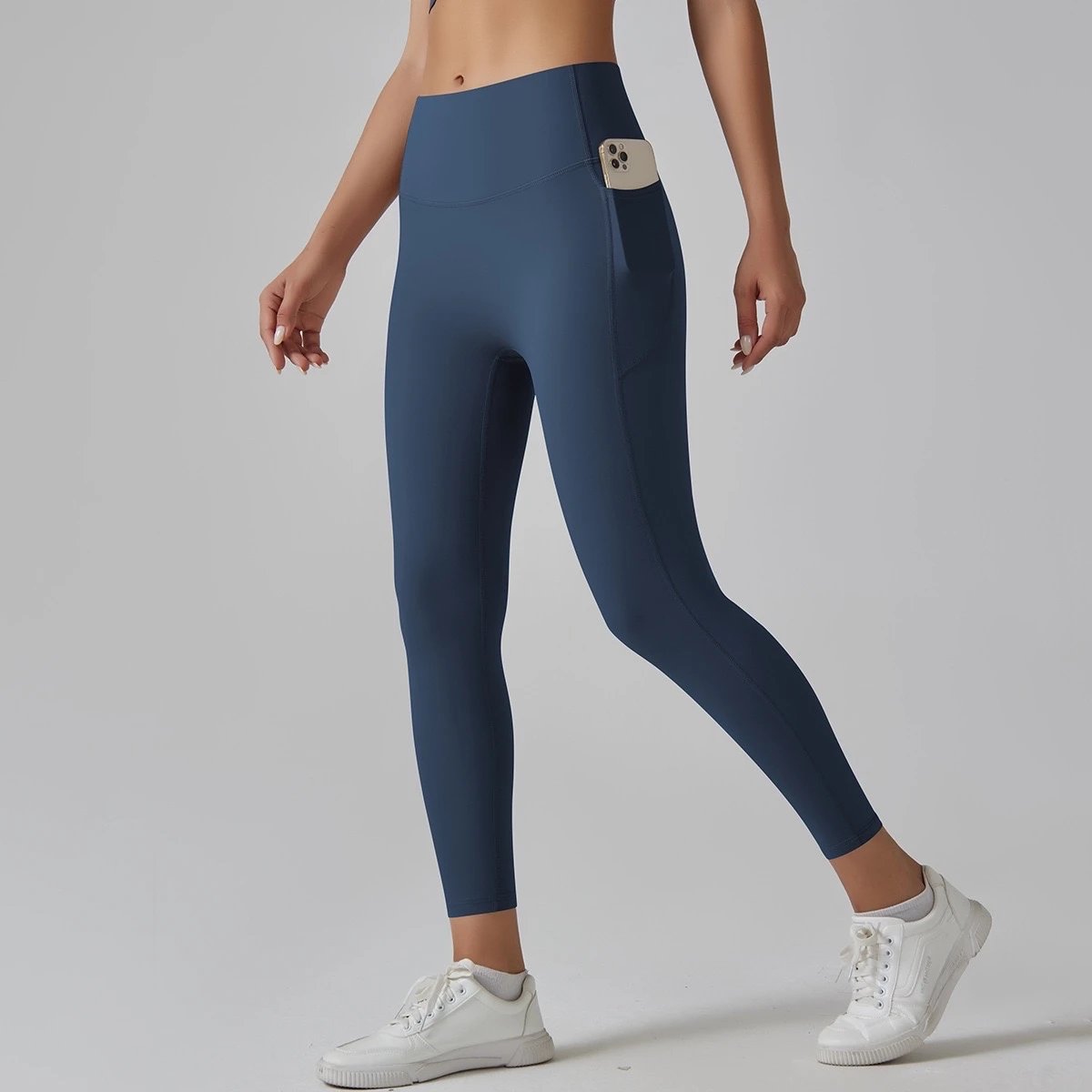 Alo Yoga Trousers High-Waisted Side-Pocket Leggings — {Pocket Bumper Pants} Navy