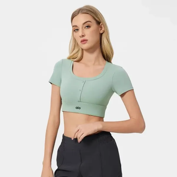 Alo Button-Front Crop Top White + Pleated Tennis Skirt Pink Activewear - 30