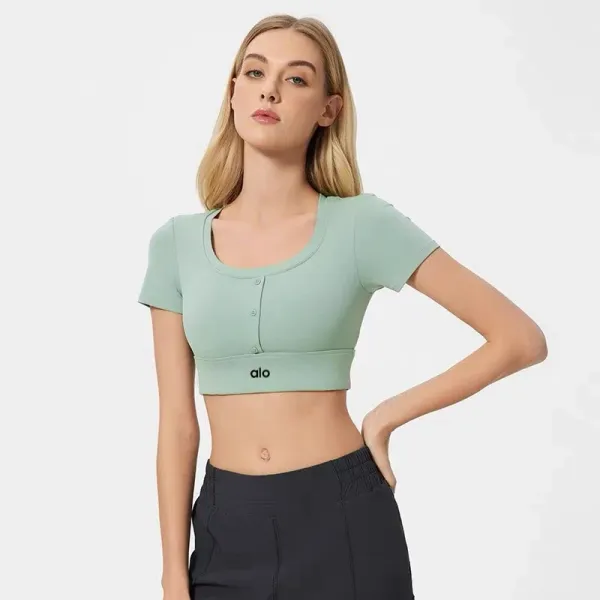 Alo Button-Front Crop Top White + Pleated Tennis Skirt Pink Activewear - 28