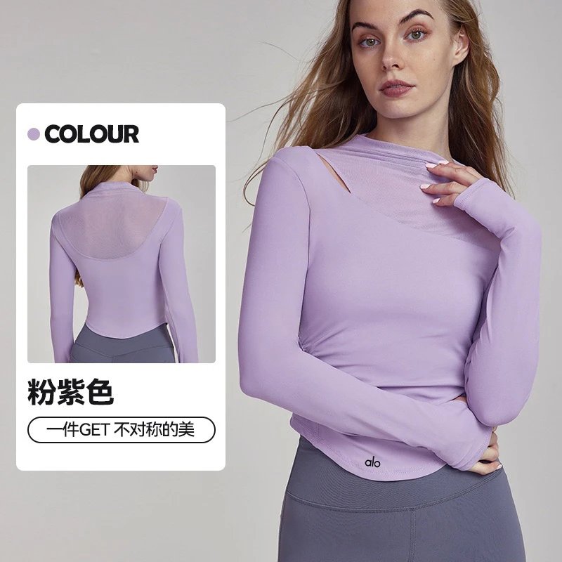 Alo Yoga Shirts Long-Sleeve Asymmetric Mesh Panel Top image 6