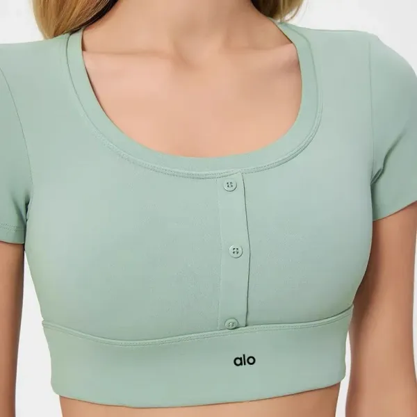 Alo Button-Front Crop Top White + Pleated Tennis Skirt Pink Activewear - 19