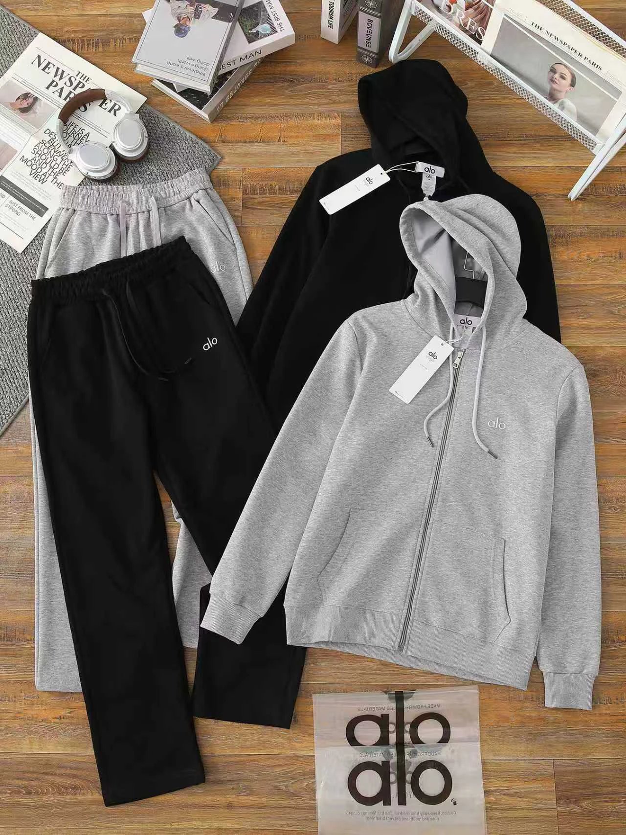 Alo Yoga Tracksuits Zip-up hooded sweatshirt and straight-leg sweatpants set image 4