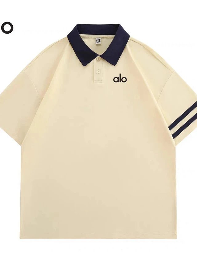 Alo Polo Beige with Green Collar and Stripes Polo Polo Shirt - 4