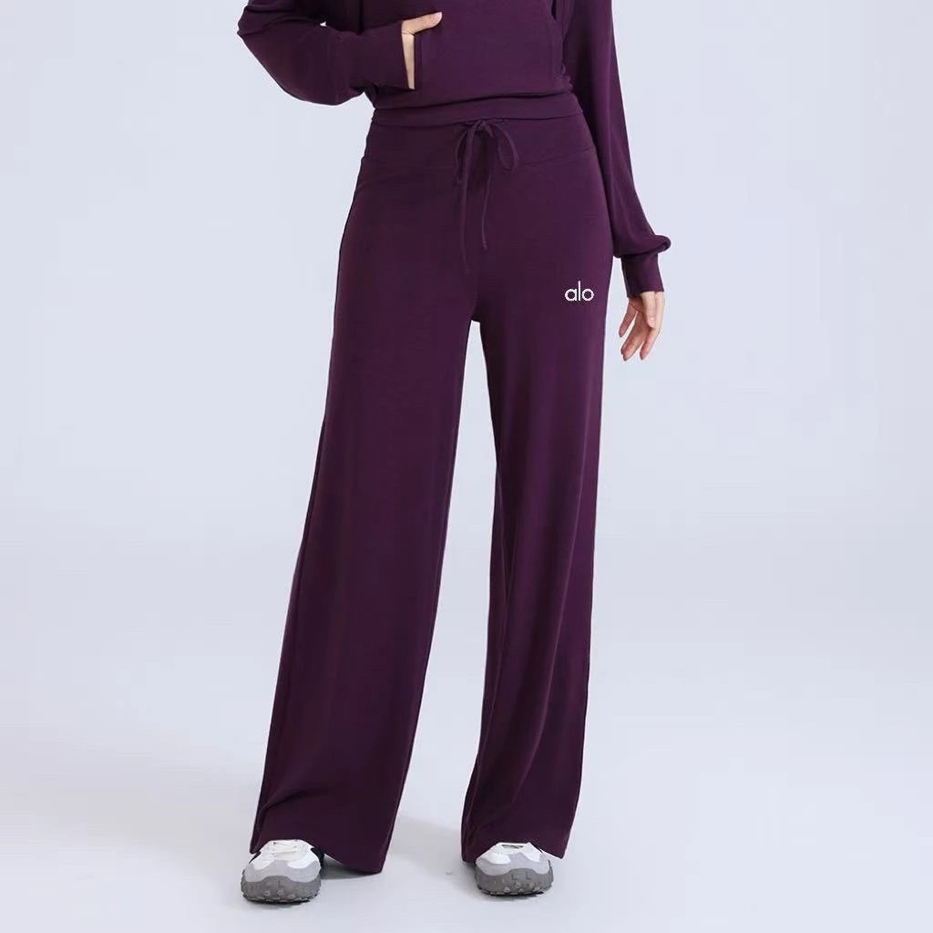 Alo Trousers Wide-Leg Drawstring — Grape purple