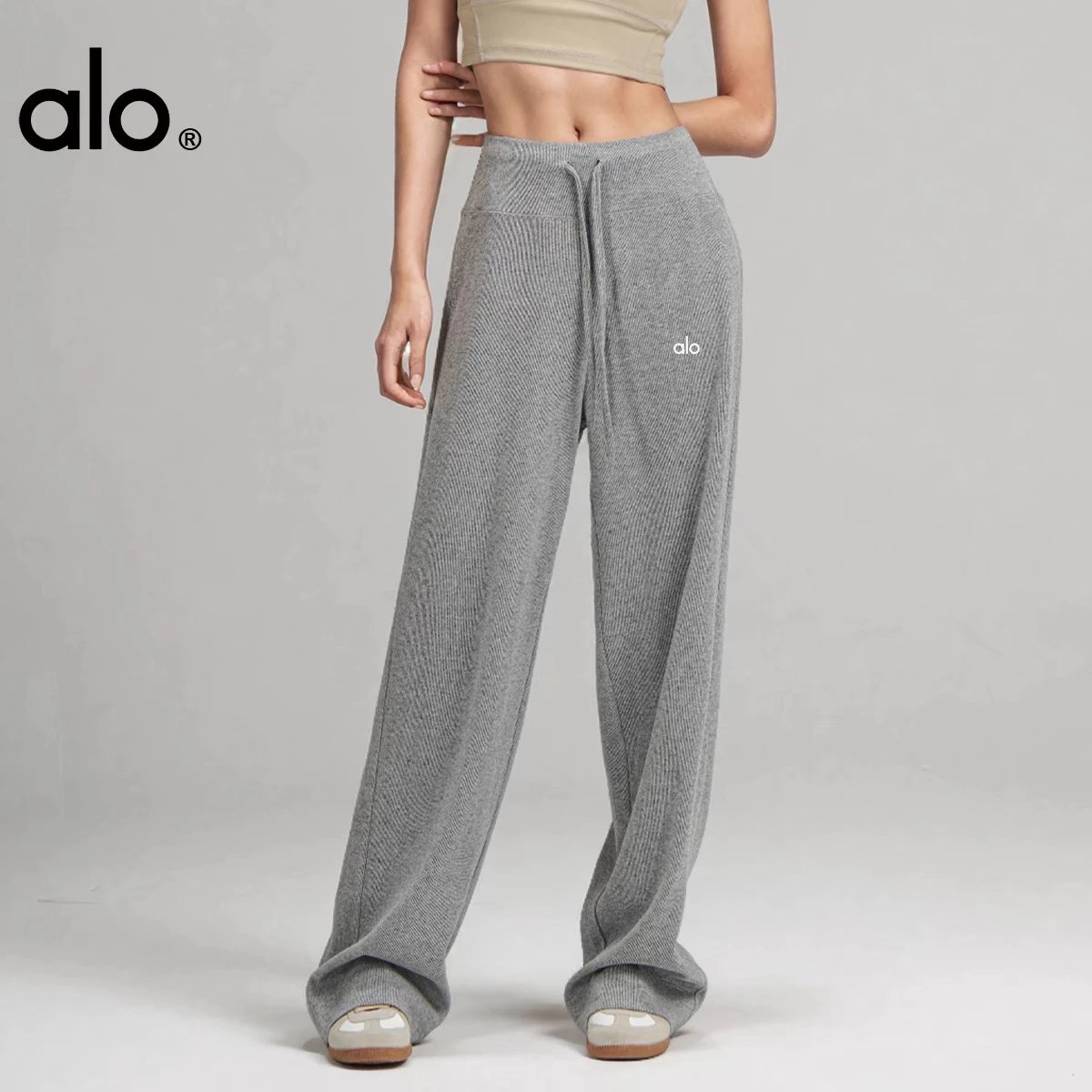 alo Ribbed Knit Wide-Leg Pants