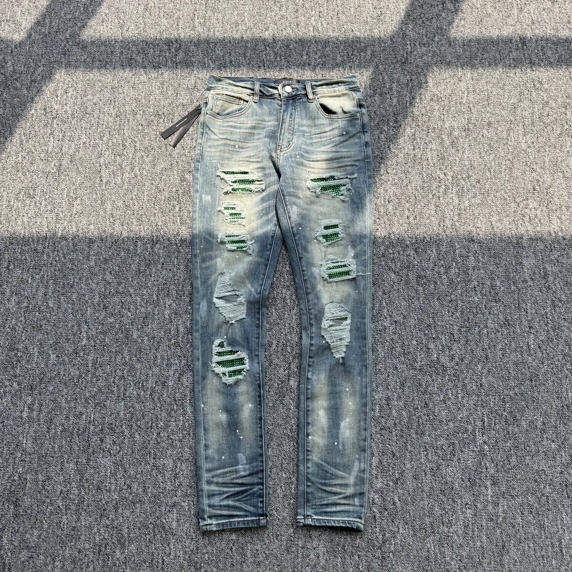 Beef special offer! My second brother's summer light colored ripped hole hot stamping elastic small foot slim fit scraped patch washed casual pants