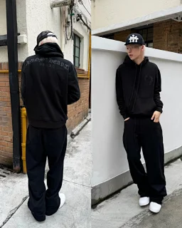 thumbnail for 9.30 In stock Cupid26 Early Autumn CH Shiny Black Samurai Hoodie Correctly Positioned Print