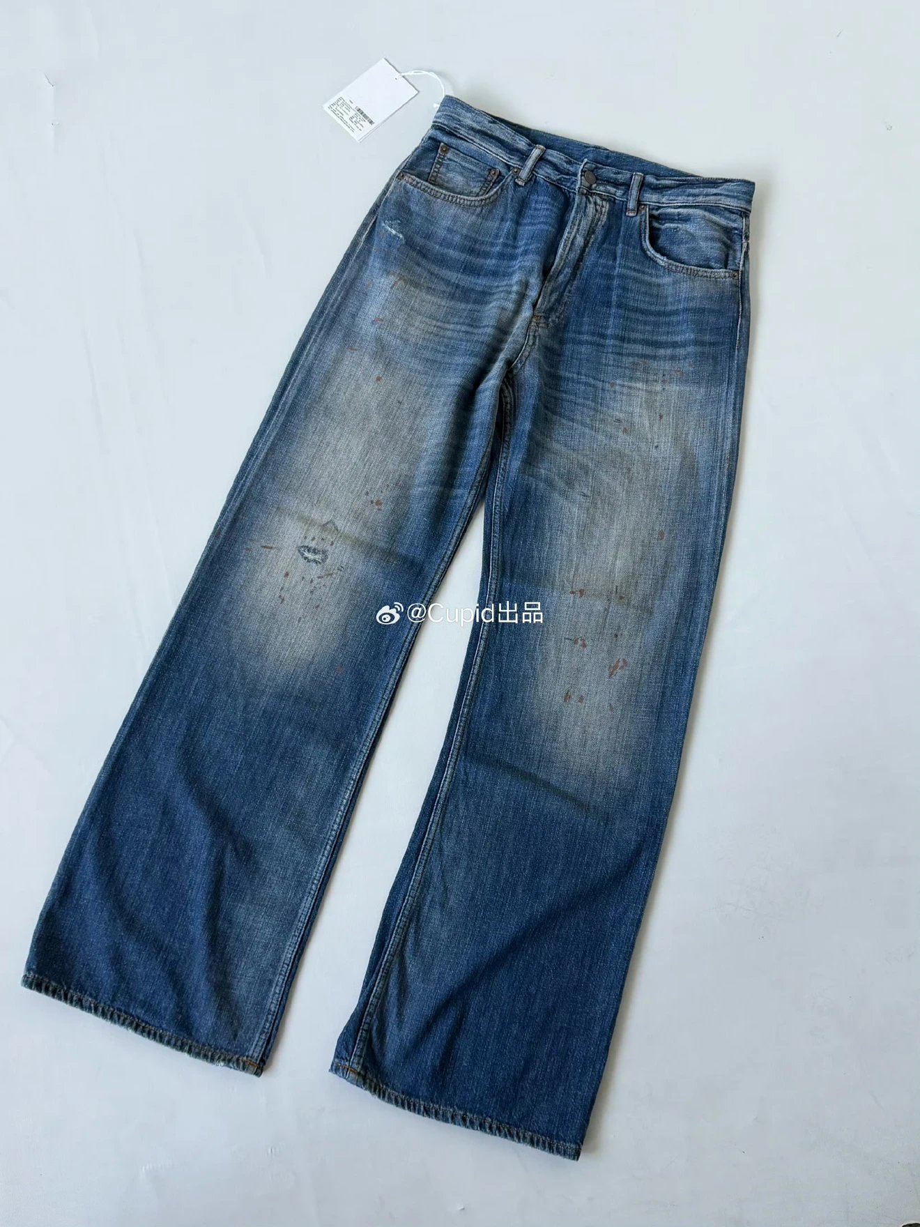 Spot Cupid26ss/2021m Blood Stained Splashed Ink Bamboo Knot Blue Bull/Master Washed/Retro Bamboo Knot Handmade Graffiti