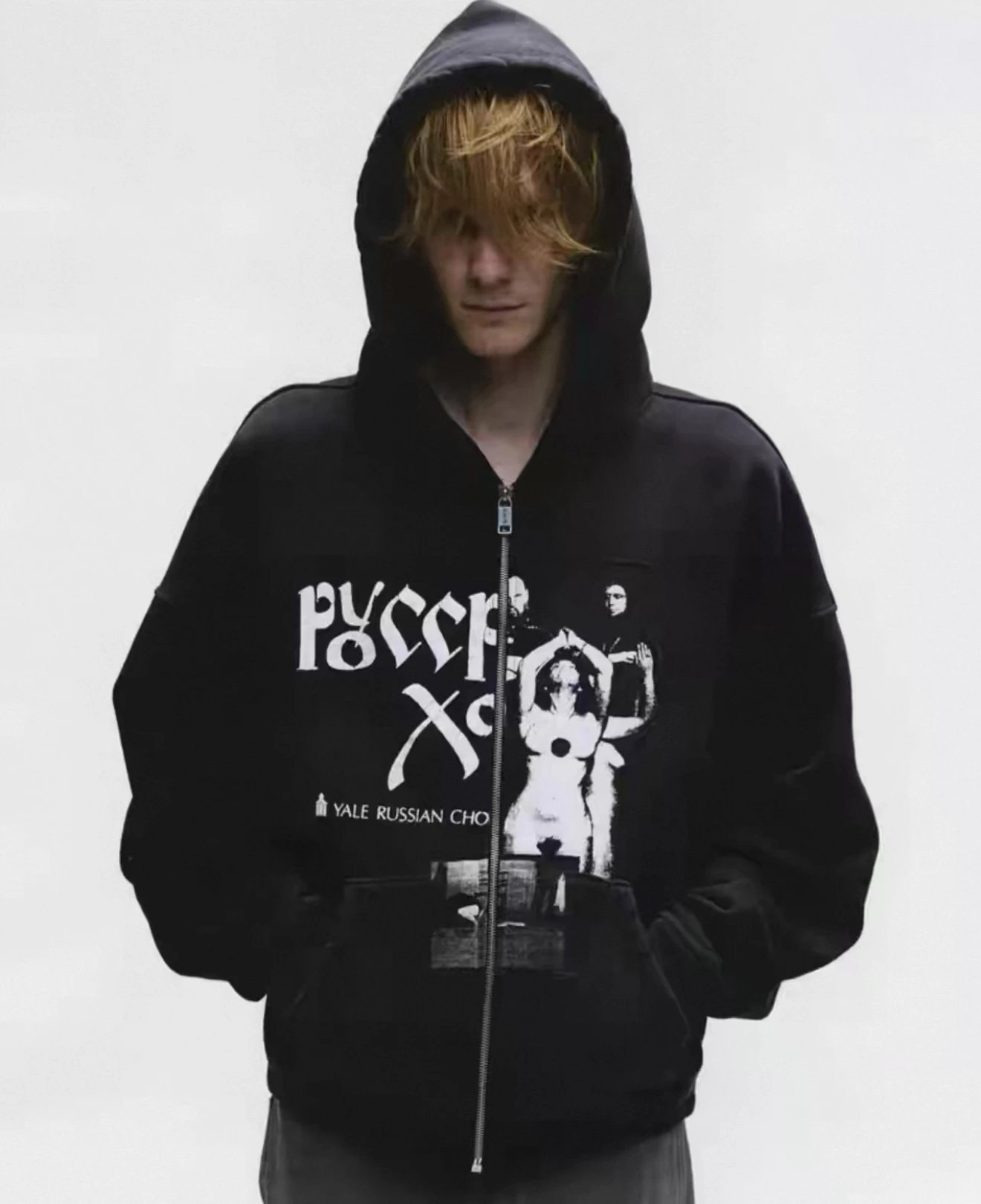 (Melancholic item) erd25fw Russian Choir Black & Gray Zip-up Top, in stock and ships instantly