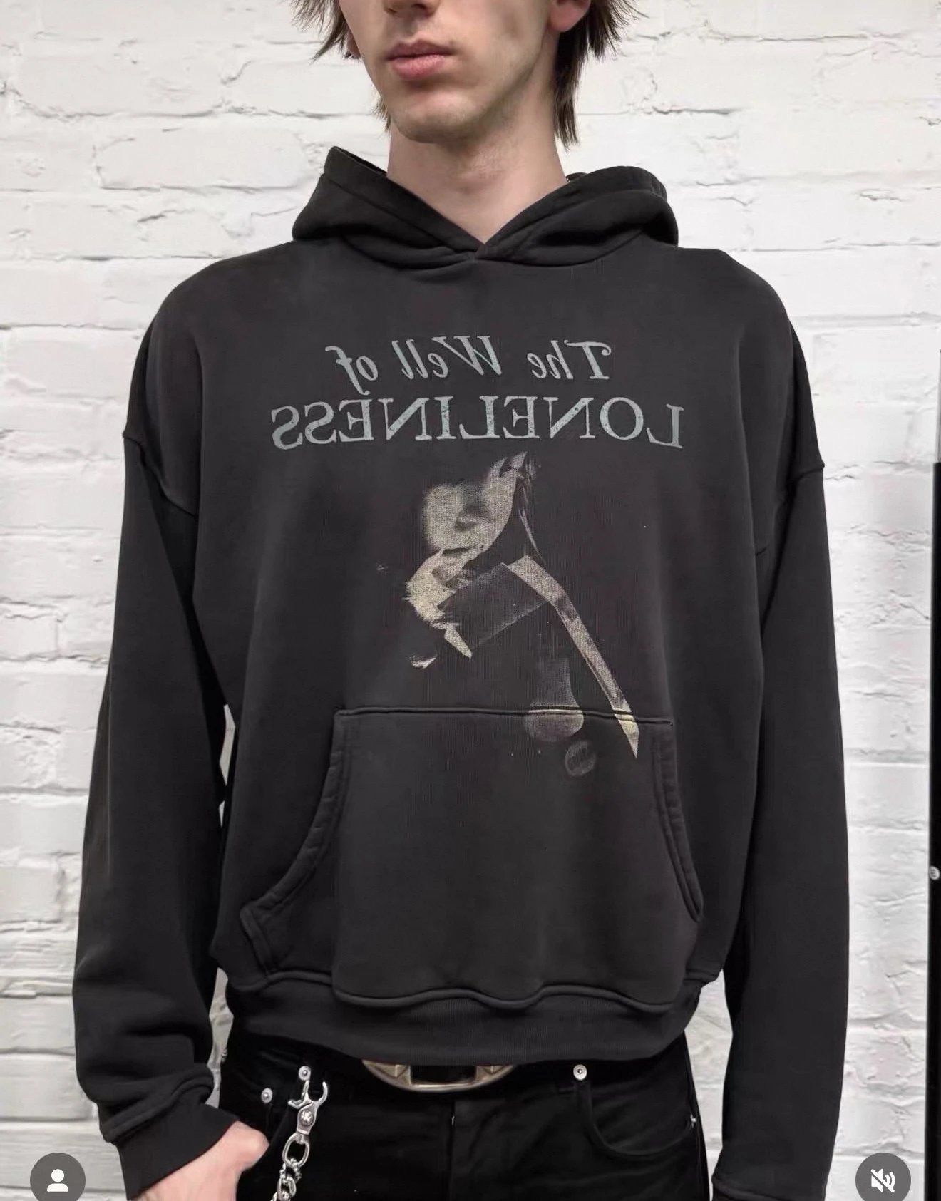 (Melancholic item) erd25fw Lonely Well Water-Washed Vintage Grey Hoodie, in stock and ships instantl