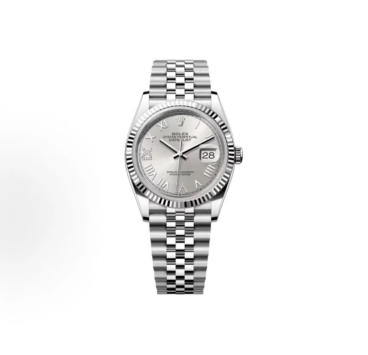 Rolex Oyster Perpetual Datejust Watch - Silver Dial with Diamond Hour Markers-009533