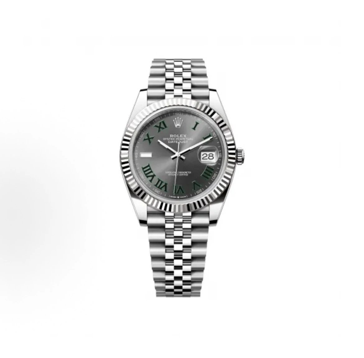 Rolex Datejust Watch - Slate Grey Dial with Green Roman Numerals-009998