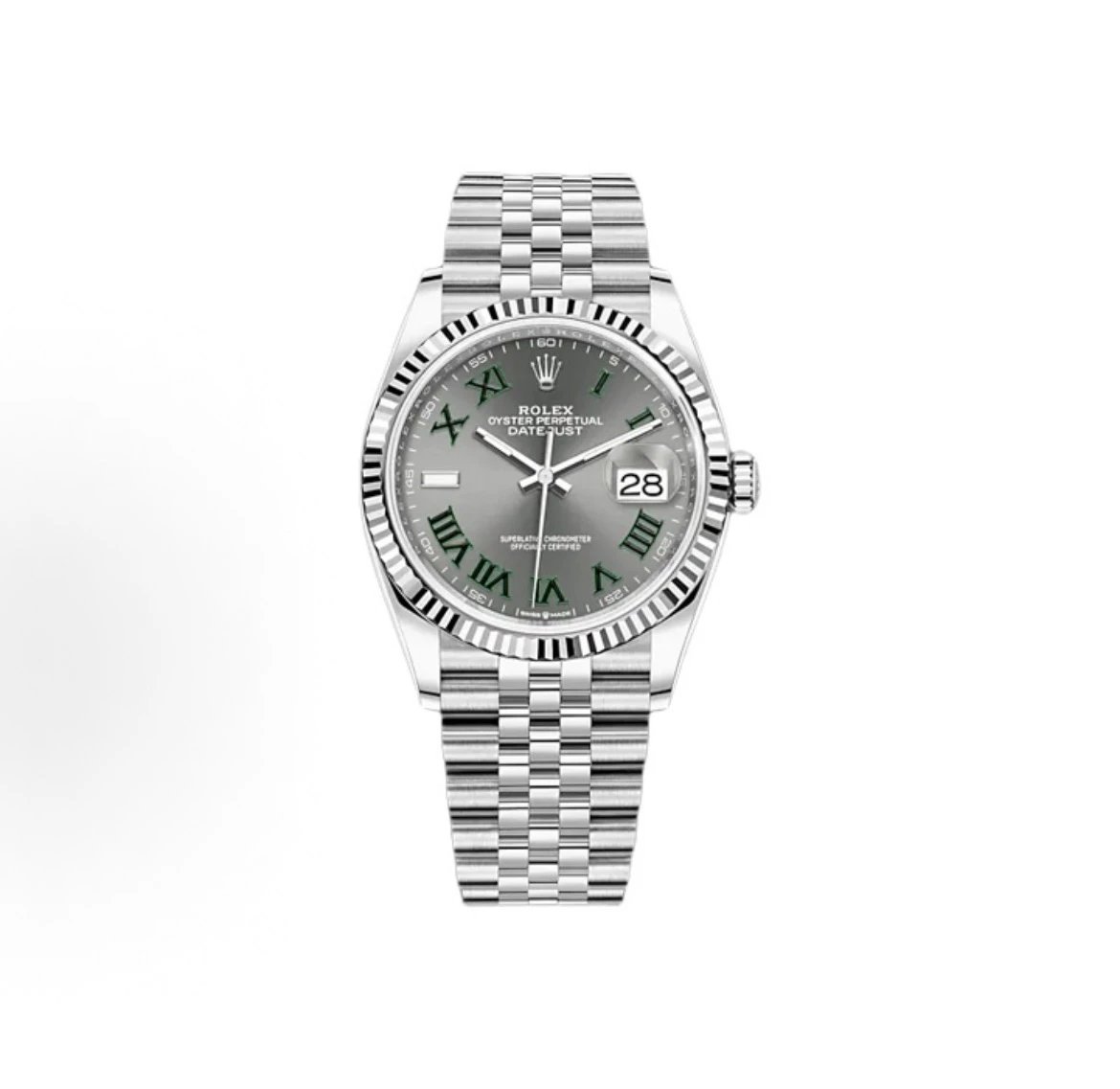 Rolex Datejust Watch - Slate Grey Dial with Green Roman Numerals-009540
