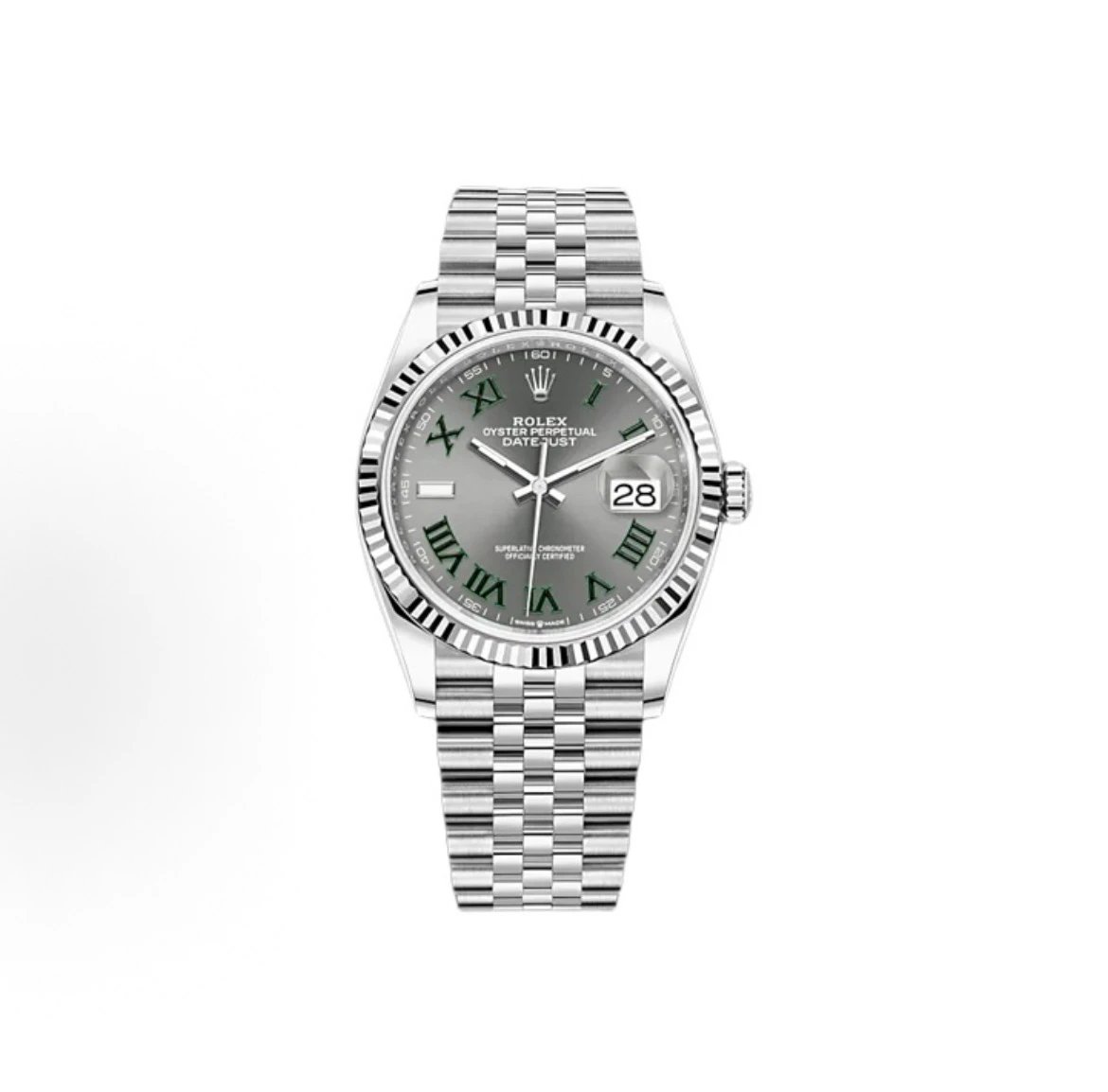 Rolex Datejust Watch - Slate Grey Dial with Green Roman Numerals-010122
