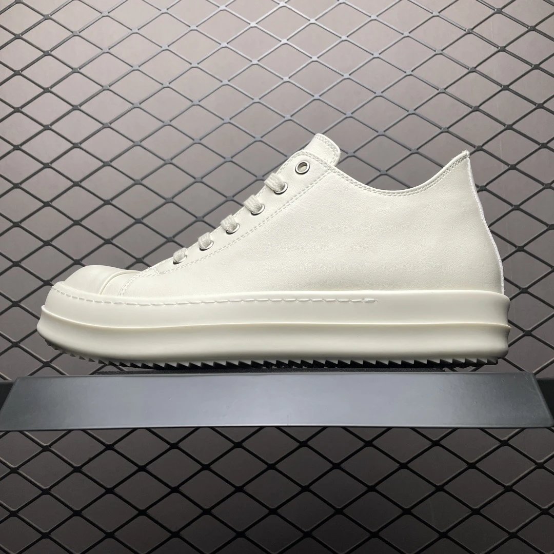 Pure white low top leather thin shoelaces