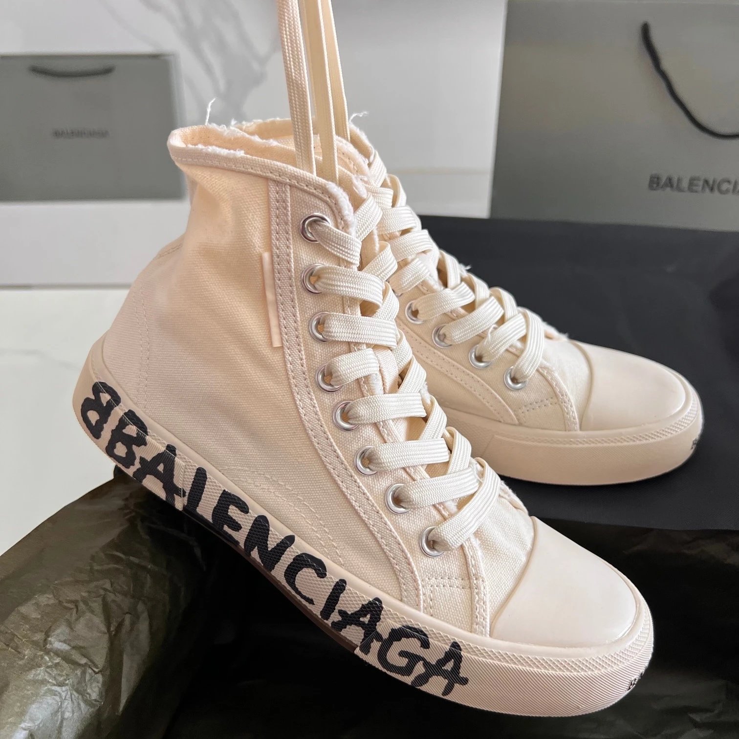 Black Logo White Canvas High-Top