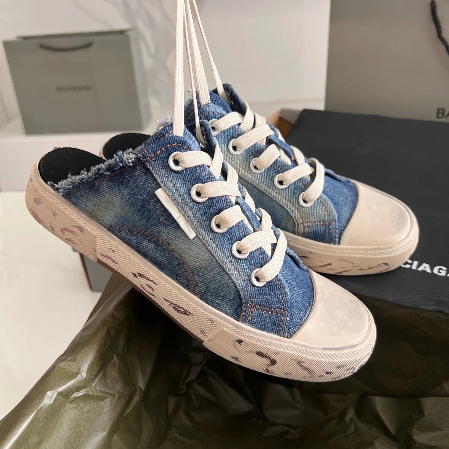 Graffiti Blue Denim Slip-On