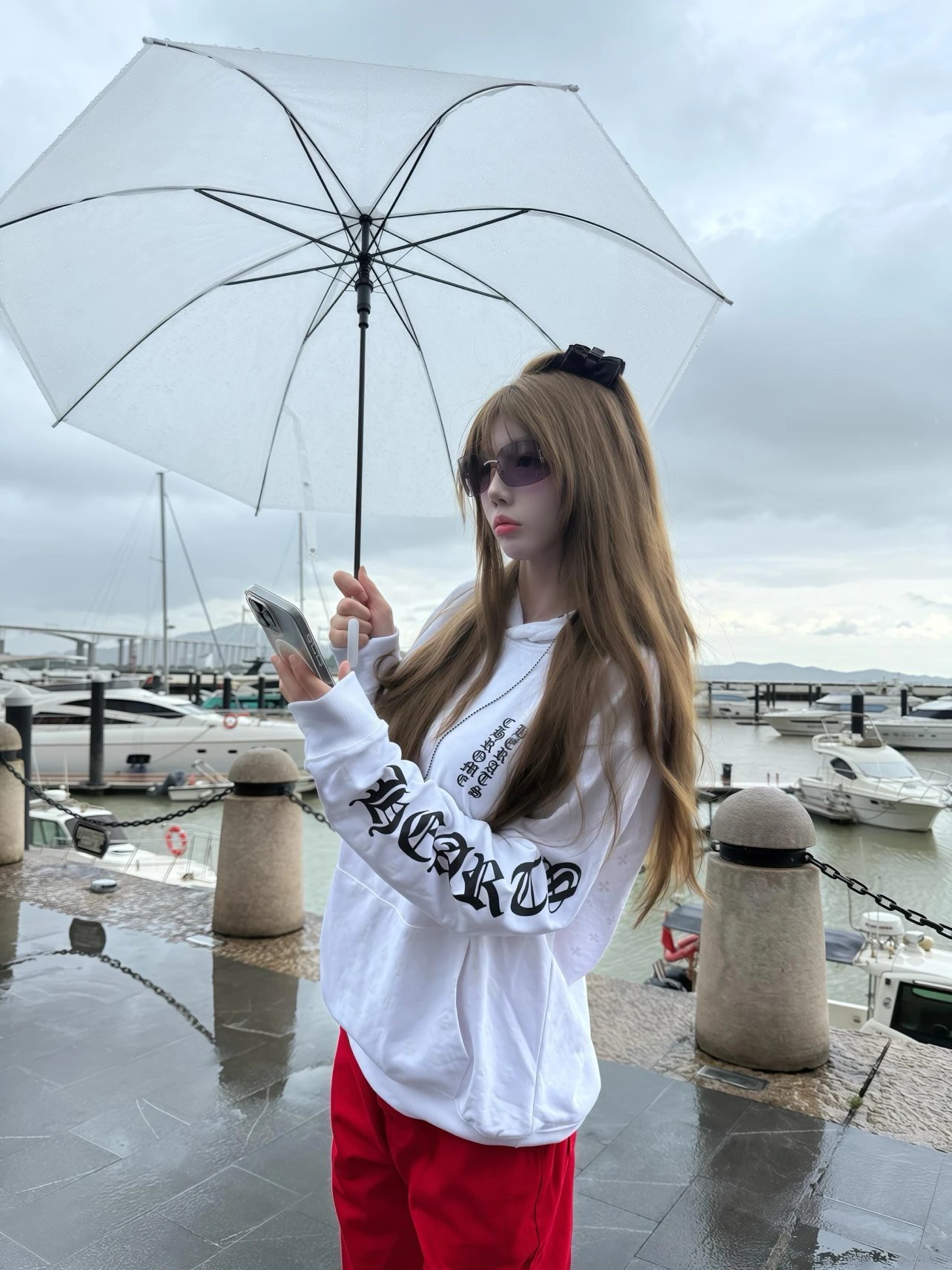 Women's White Oversized Cotton Hoodie with Gothic Sleeve Print — Relaxed Fit 1