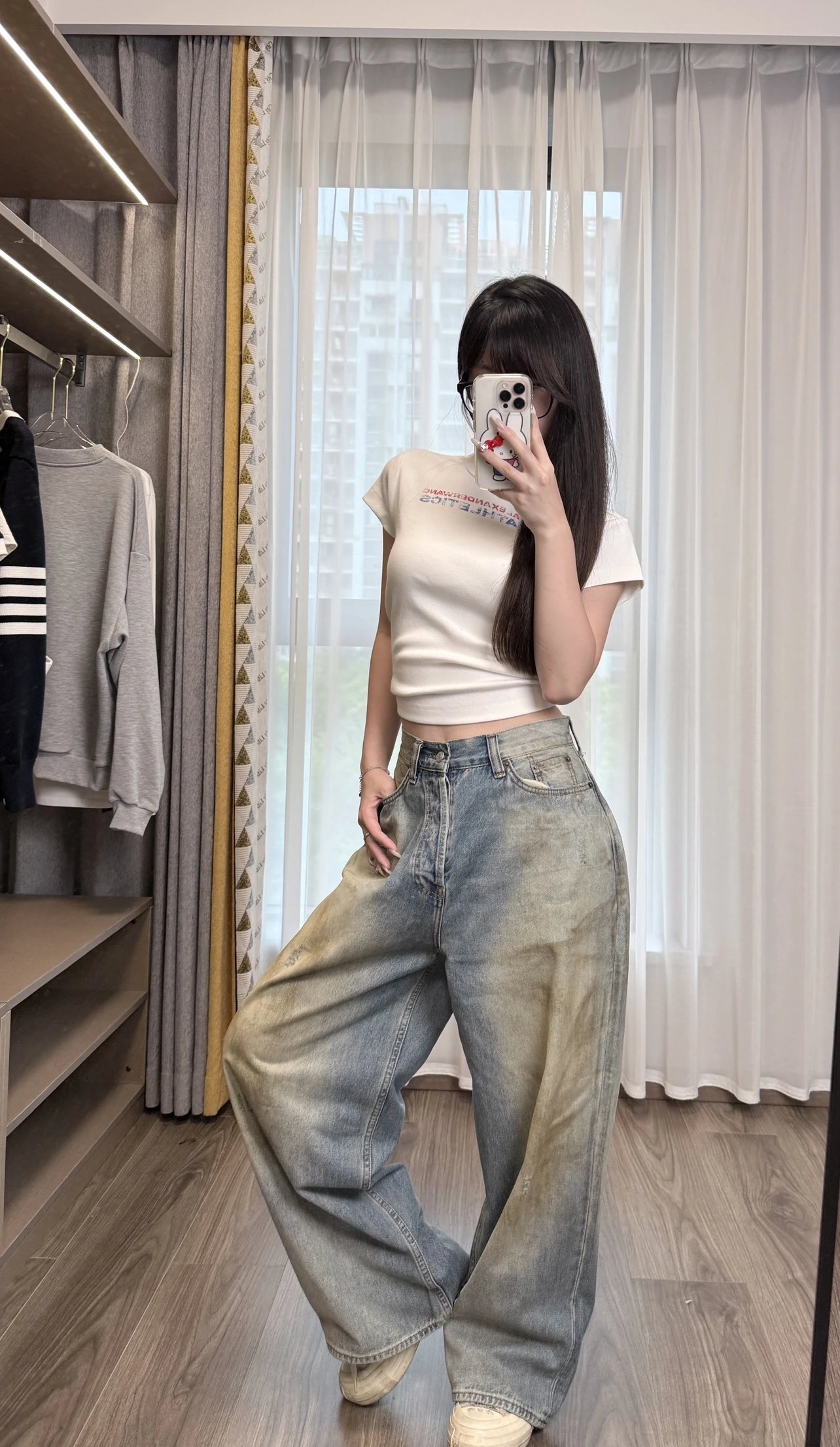 High-Waist Wide-Leg Distressed