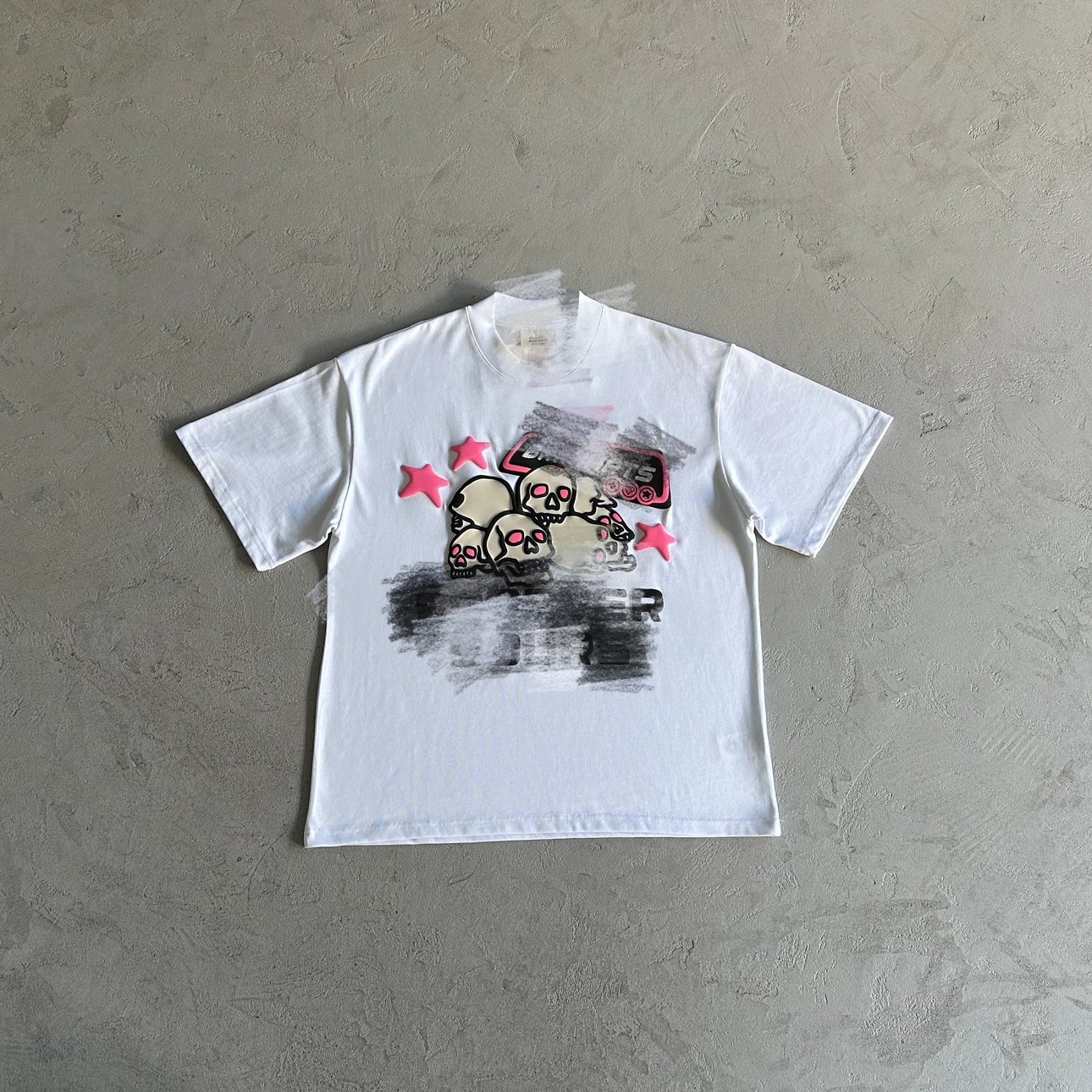 BP126 Pink Star Skull Short Sleeve TEE