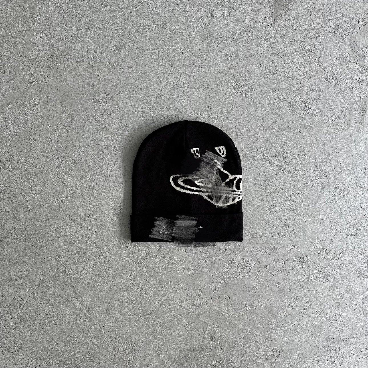 BP119 Small Embroidered Planet Beanie Midnight Black