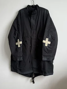 thumbnail for [Wang Daqian] ERD washed cross patch distressed double parka trench coat