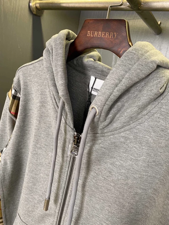 Burberry Hoodies & Sweatshirts Zip-Up Hoodie with Check Panels product detail image 17