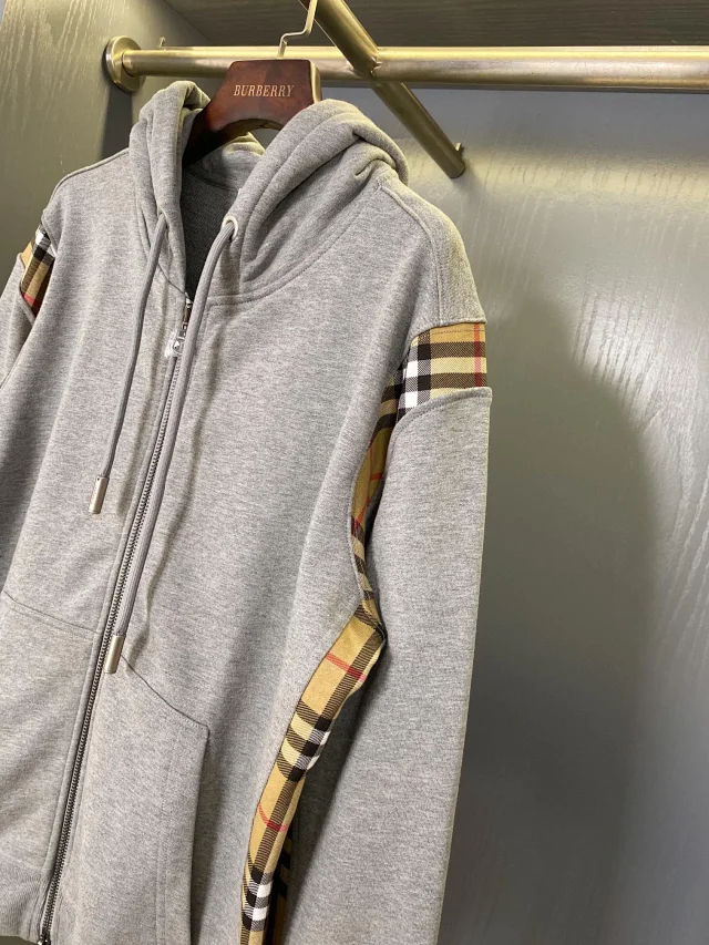 Burberry Hoodies & Sweatshirts Zip-Up Hoodie with Check Panels product detail image 14