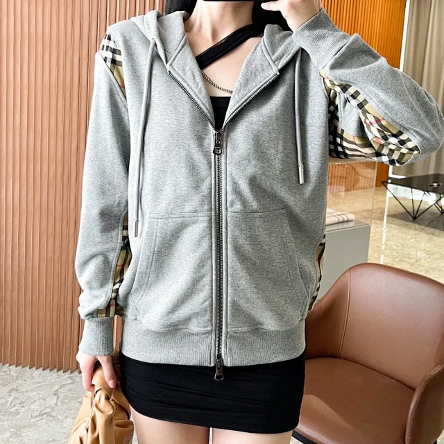 Burberry Hoodies & Sweatshirts Zip-Up Hoodie with Check Panels product detail image 49