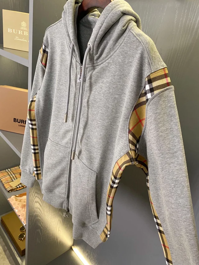 Burberry Hoodies & Sweatshirts Zip-Up Hoodie with Check Panels product detail image 16