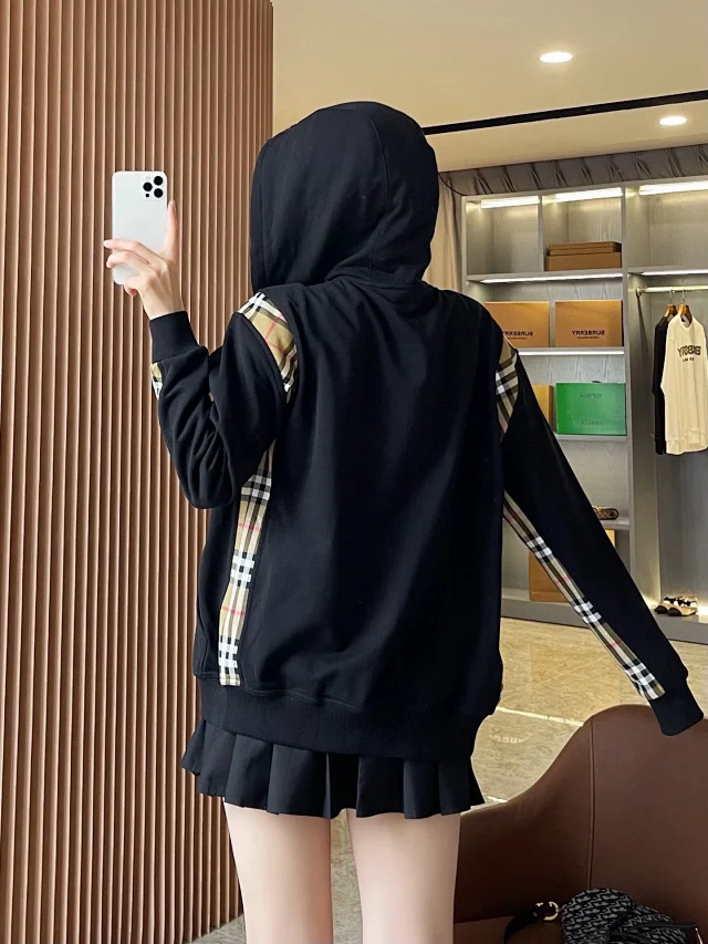 Burberry Hoodies & Sweatshirts Zip-Up Hoodie with Check Panels product detail image 35