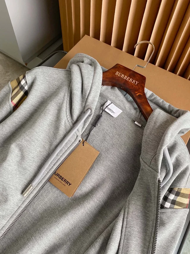 Burberry Hoodies & Sweatshirts Zip-Up Hoodie with Check Panels product detail image 29