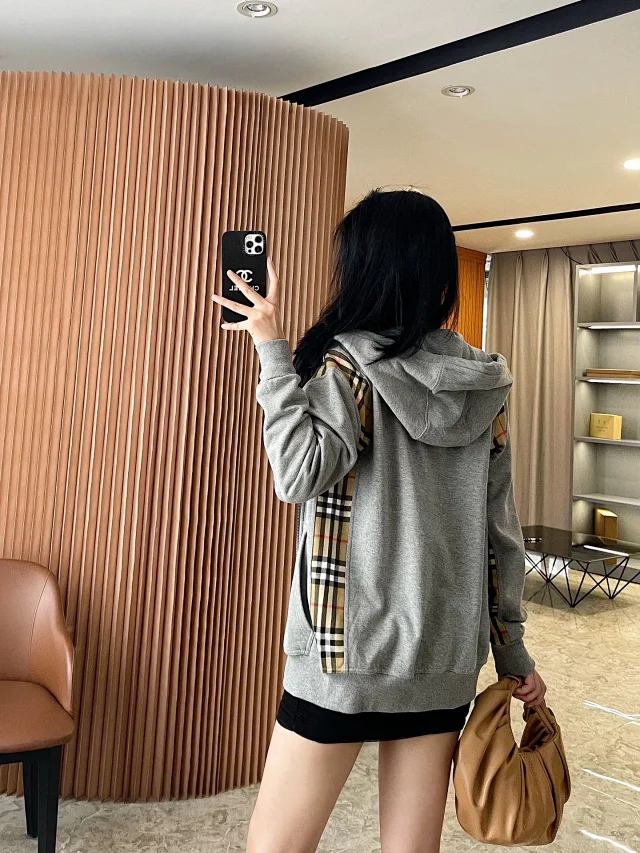Burberry Hoodies & Sweatshirts Zip-Up Hoodie with Check Panels product detail image 43