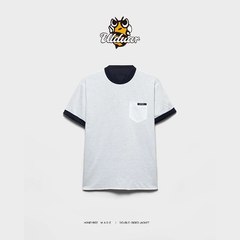 【In Stock Ships Immediately with SF Express Free Shipping】Bee MADE I26ss Navy Blue Liquid Ammonia Double-Sided Short-Sleeve Tee/Perfect Color Scheme/2-in-1 Versatile Style, Buy One Get One Free