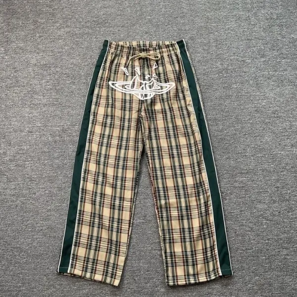 Vivienne Westwood Orb Plaid Track Pants Beige Green - 1