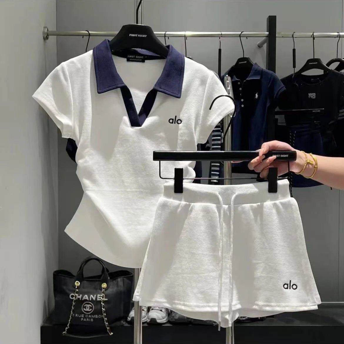 Alo Yoga Polo-Style T-Shirt/Shorts Set