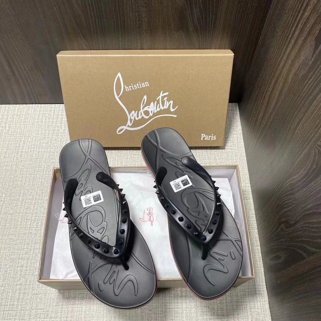 Christian Louboutin Spike Flip-Flops Black Sandals - 4