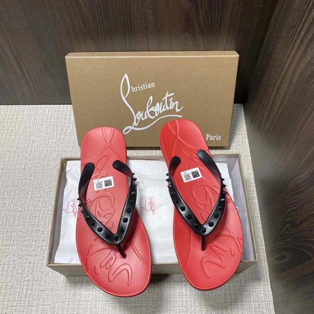Christian Louboutin Spike Flip-Flops Black Sandals - 3