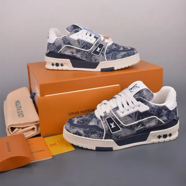 Louis Vuitton Trainer Denim Monogram Navy Blue Sneakers - 1