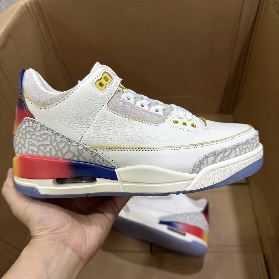 J Balvin x Jordan Air Jordan 3 white blue red lightning smiley face joint model FN0344-901