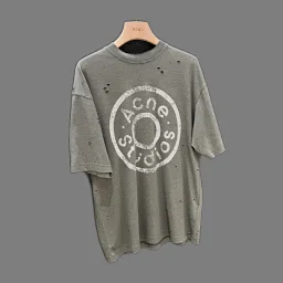 thumbnail for In stock, AC coin badge logo, moss green short sleeves, custom-spun cotton-polyester-blend fabric, hand-destroyed, relaxed and lazy