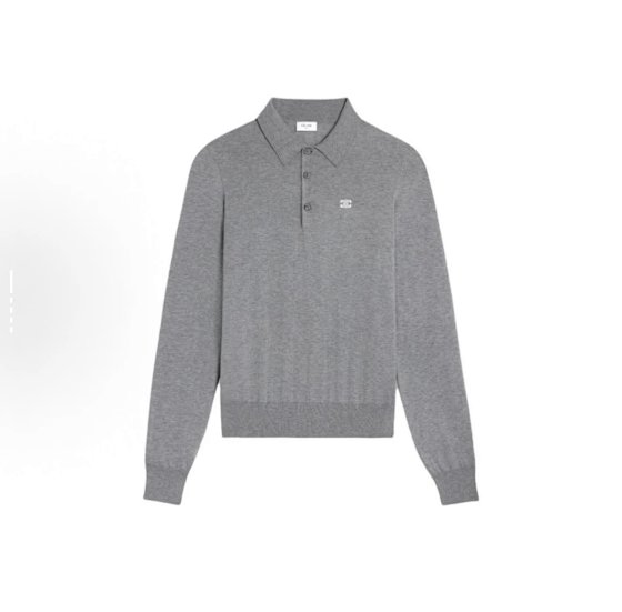 CE Arch Long Sleeve Polo / Charcoal Gray / 60s High-Count Combed Cotton / Cashmere Feel / 18 Needle Craft / Barudan Embroidery / Tajima Pax Buttonhole Machine / Natural Mother-of-Pearl Buttons