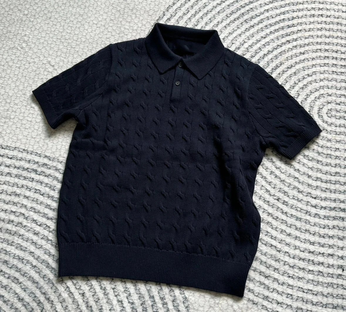 Two pieces at 95% off, four pieces at 9% off/Farmer's navy blue twisted flower polo/Bailingda embroidery/40s combed cotton