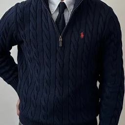 thumbnail for Fabric upgrade version 2.0 40S combed cotton full set of open zipper Farmer's navy blue knitted half-zipper sweater Versatile commuter model