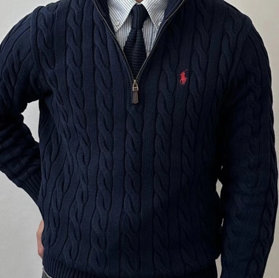 Fabric Upgraded 2.0 Version / 40S Combed Cotton / Full-Mold Zipper / Navy Blue Knitted Half-Zip Sweater / Versatile Commuter Style