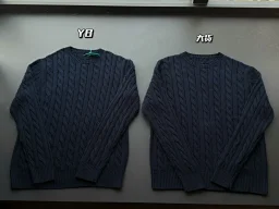 thumbnail for Two pieces 95% off, four pieces 90% off, pony navy blue crew neck cable fabric upgrade, 40S combed cotton, Bailingda embroidery, 6×6 Aran cable