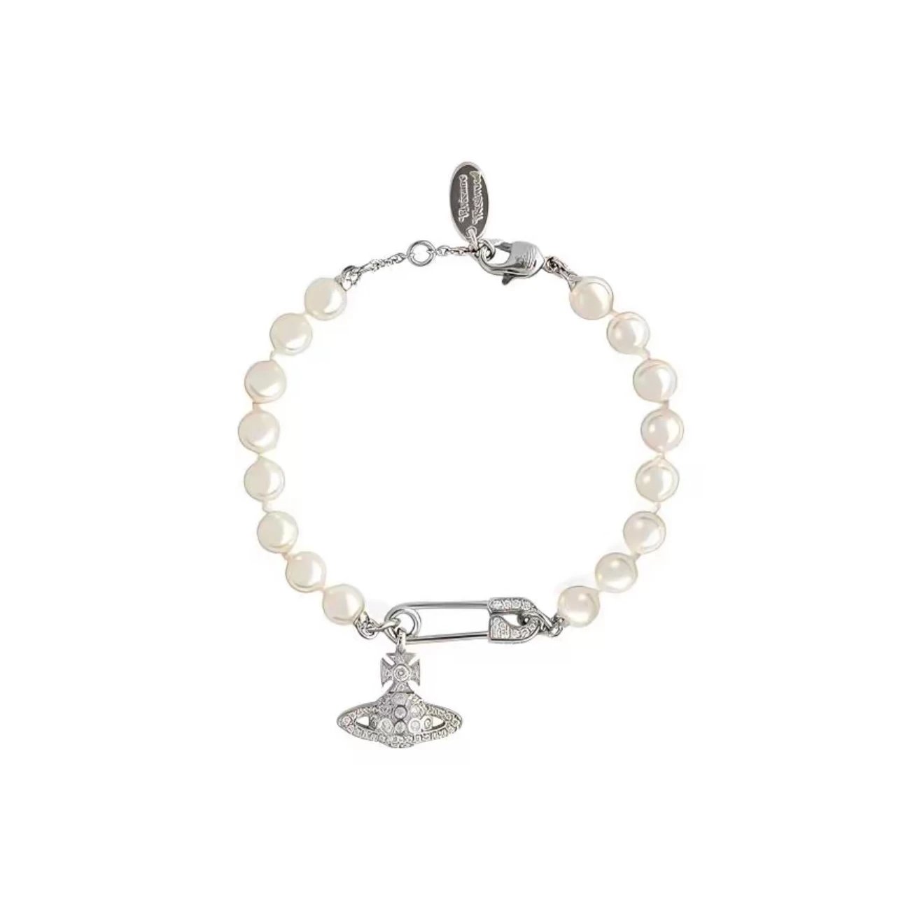 (In Stock) Vivienne Westwood Safety Pin Pearl Bracelet